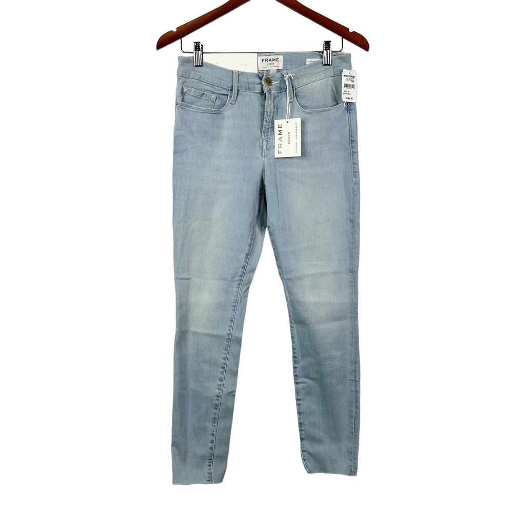 FRAME Denim‎ Le Skinny De Jeanne Crop Jeans Light Wash Raw Hem Size 28 NWT - Picture 3 of 9
